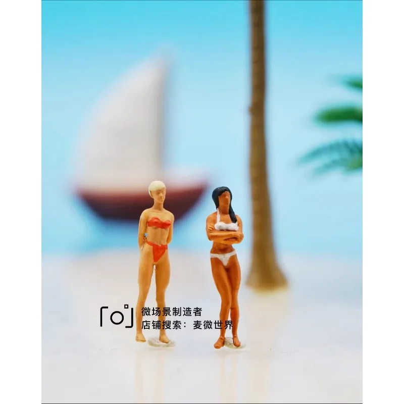 Bikini Beach Beauty Miniature Toys 1:87 HO Scale Photography Props Dive and Surf Beach Camping Scene Creative Decor Fairy Garden