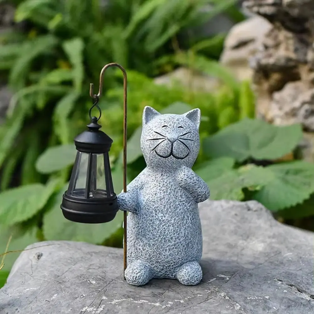

IP44 Waterproof Garden Cat Figurine Auto On/Off UV Resistant Solar Lantern Resin Material Solar Lights Yard Art Decor