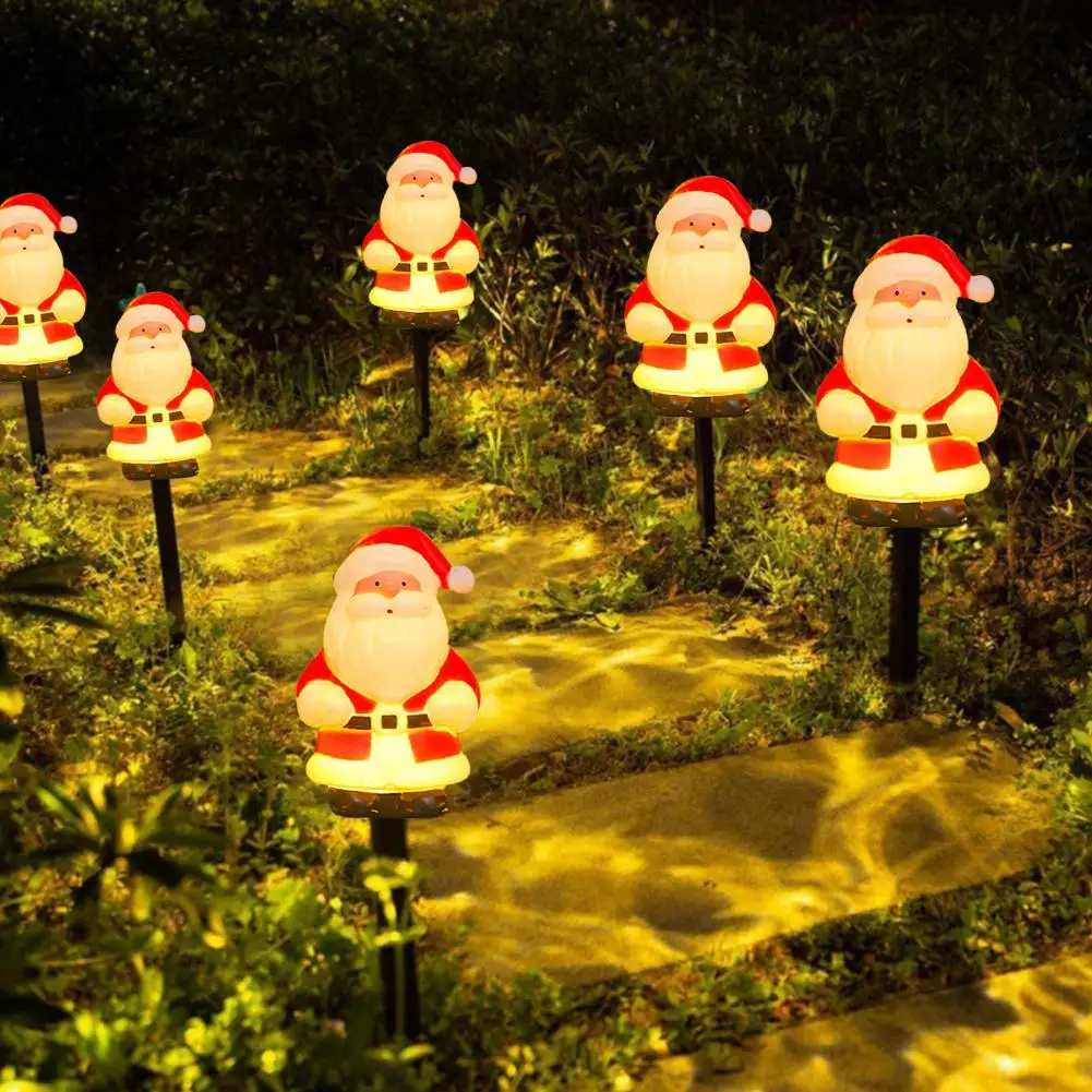 Juego de 5 luces navideñas solares con forma de Papá Noel, luces navideñas LED con energía solar para decoración de jardín y patio al aire libre para la parte delantera