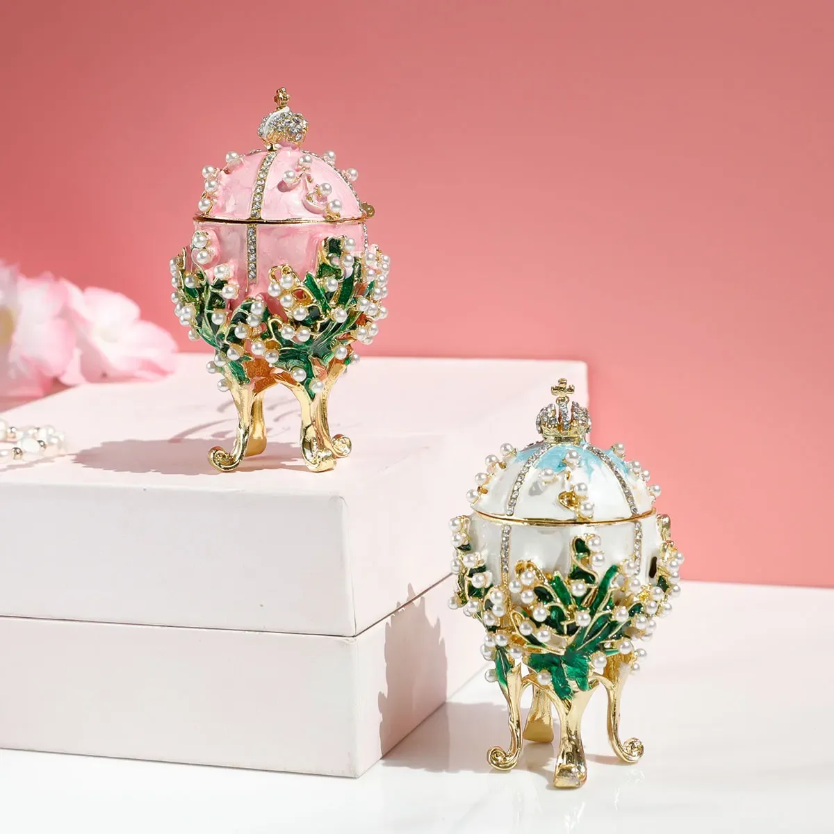 

Faberge Egg Classic Vintage Jewelry Trinket Box with Enamel Rhinestones Victorian Style Ornaments Gift for Home Decor