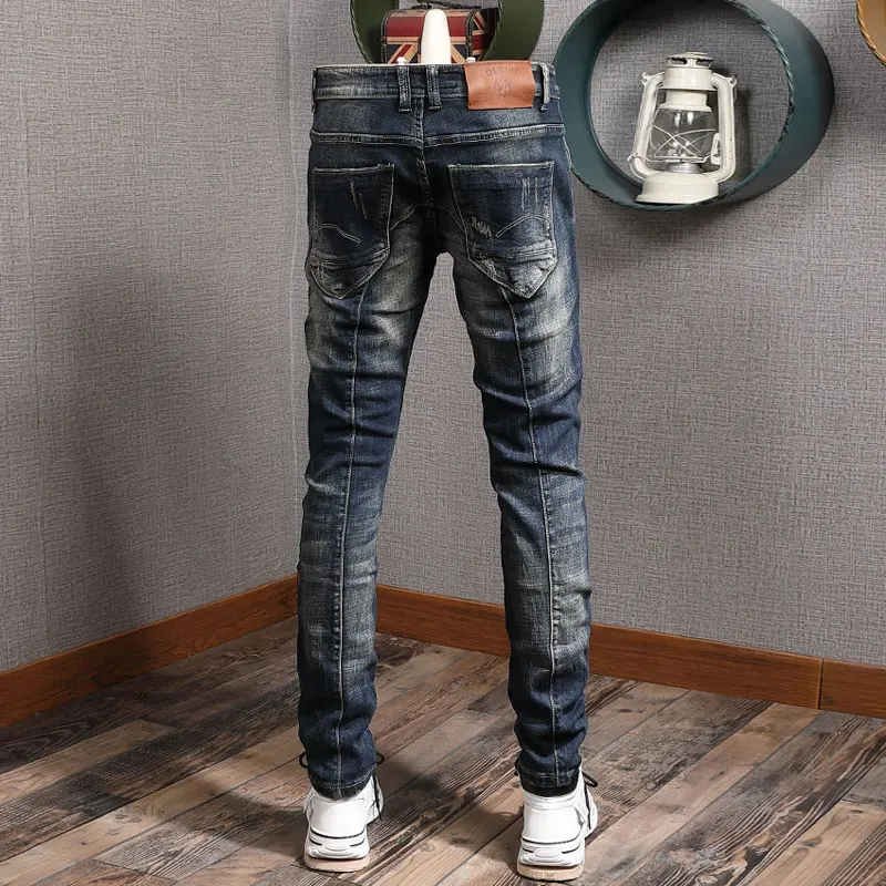 Y2KDesigner fashion new jeans stretch slim fit men's retro blue jeans Italian high-quality pants hombre