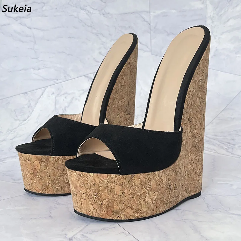 

Sukeia Real Photos Women Summer Platform Mules Sandals Cork Wedges Heel Round Toe Classics Black Shoes Ladies US Plus Size 5-15