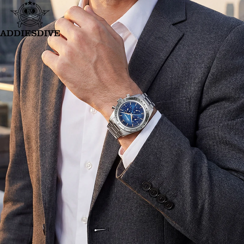 ADDIESDIVE NEW Chronograph Watch Luxury C3 Luminous 0S20 Movement Bubble Mirror Diving 100m Waterproof Men's Quartz Watch AD2552
