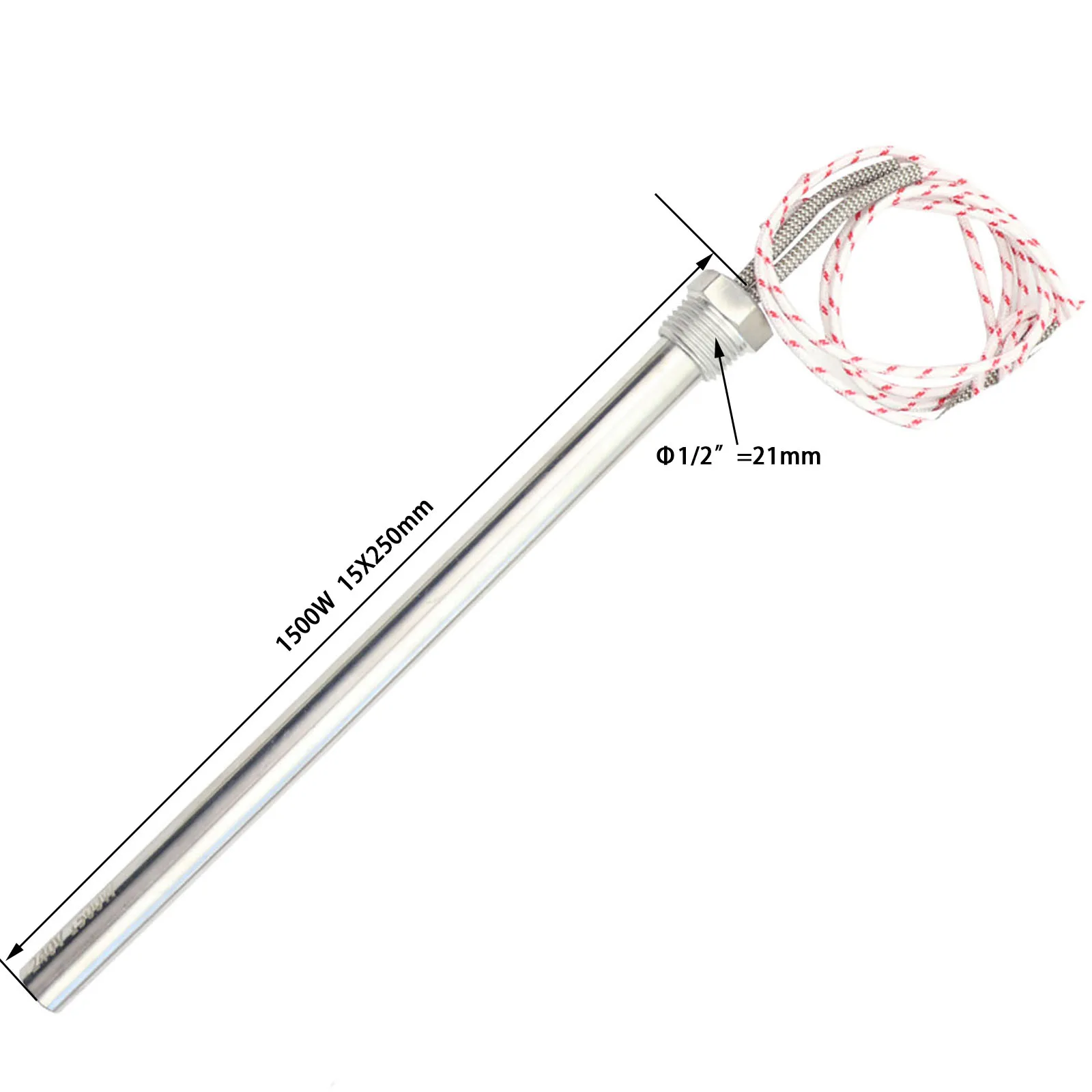 Aquecedor de água de imersão elétrico de aço inoxidável 15x250mm Aquecedor de cartucho 220V 1500W