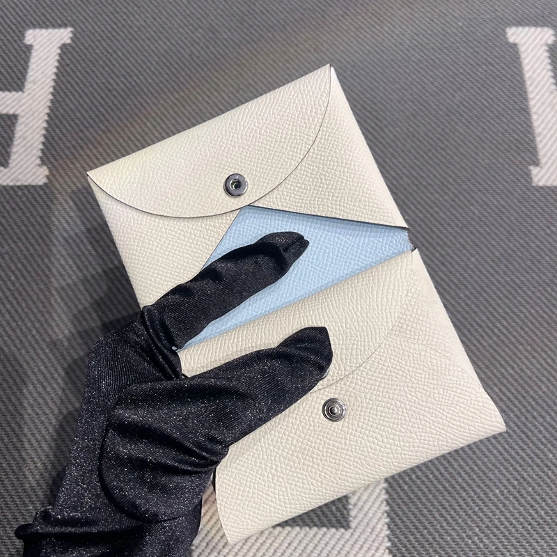 Genuine Leather Key Coin Document Pouches Cream White And Fog Blue Practical Wallets for Men And Women Short Style