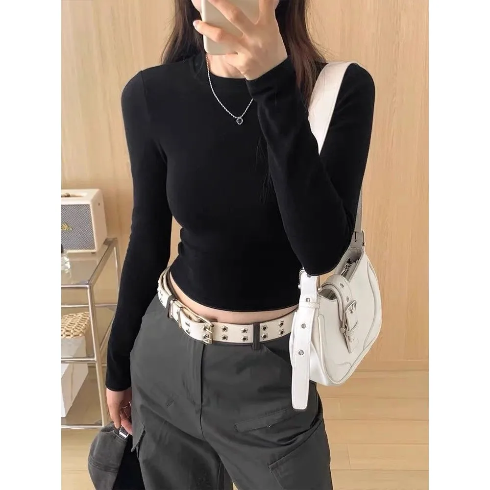 여성 캐주얼 롱 슬리브 티셔츠 면 신축성 기본 가을 편안한 통기성 패셔너블 여성 상의