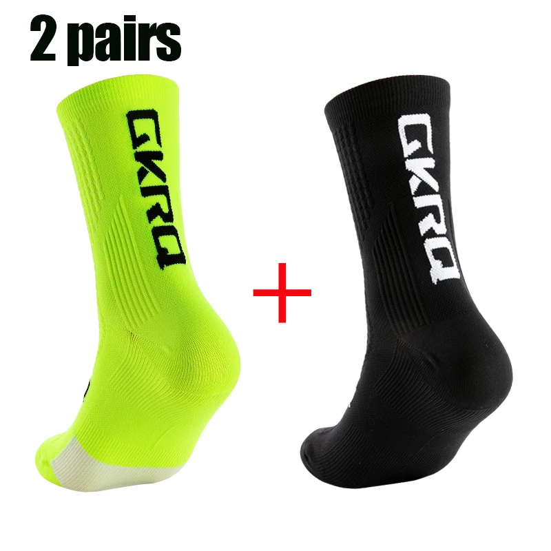 2pairs GKRQ New Cycling Socks Bike Nurse Compression Road Bike Running Mtb Knee-high White Sports Funny Brand Black