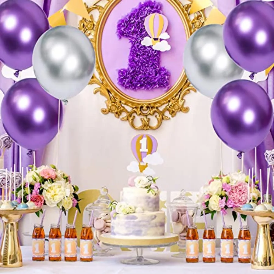 Purple Metallic Balloon and Silver Metallic Balloons for Birthday Retirement Bridal Shower Congrats Graduation Wedding Annivear