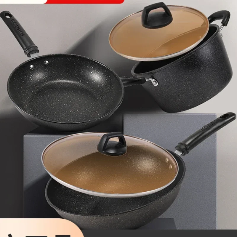 Kangbach Maifanshi Non stick  Three Piece Set Household Fry  Flat Bottom  Fry Soup Pot Set Wholesale