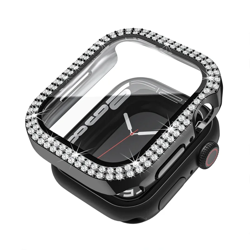 Diamond+Tempered Film Case for Apple Watch 9 8 7 45mm 44mm 41mm 40mm 42mm Glass Protective Cover IWatch Series 6 5 4 SE Shell