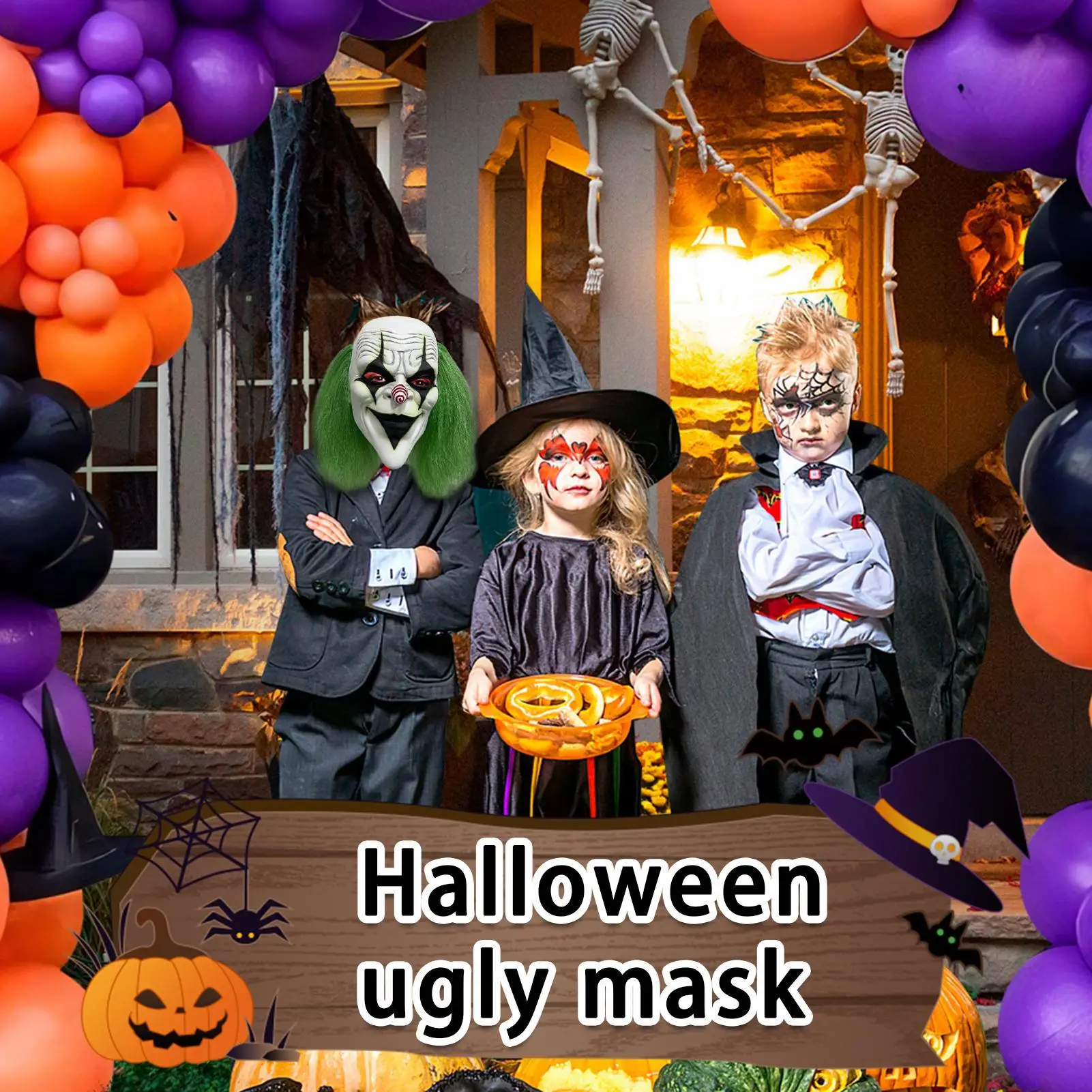 Horror Clown Mask Glow In Dark Green Hair Adult Cosplay Realistic Face Cover For Carnival Party Stage Haunted House