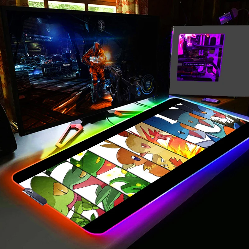 RGB Mouse Pad Pokemon Pikachu Larger XXL Backlight Speed Pc Computer Keyboard LED Desk Mat Gaming Accessories Mousepad