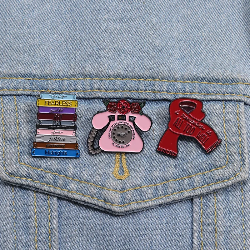 Music Producer Enamel Pins 90's Singer Album Retro Record Telephone Scarf Brooch Lapel Badges Jewelry Gifts For Pop Fan Friends