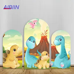 Dinosaur Arch Backdrop Cover Volcano Cartoon Baby Shower Party Decor Cute 1 Year Dinosaur Cake Portrait Photography Background