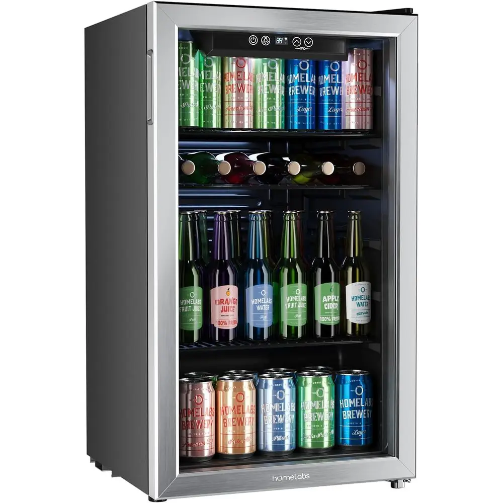 

Mini 120-Can Beverage Cooler with Glass Door and Adjustable Shelves for Soda, Wine, or Ice at Home or Bar