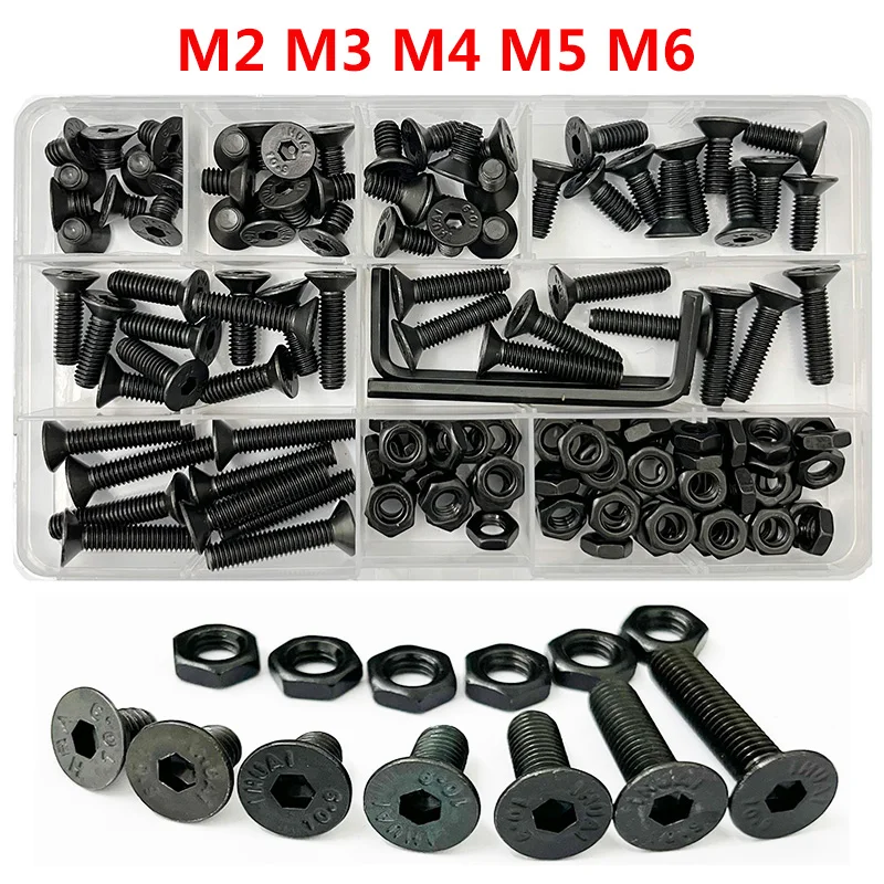 CountersunkFlatHeadHexBoltNutSetKitM2M3M4M5M6BlackGrade10.9SteelHexHexagonSocketCountersunkHeadAllenScrew-AliExpress13
