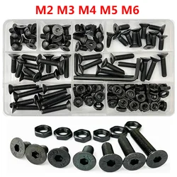 Senkkopf-Sechskant-Sechskantmutter-Set-Kit m2 m3 m4 m5 m6 schwarz Klasse 10,9 Stahl Sechs kant Innen sechs kant Innen sechs kant Senkkopf Inbus schraube