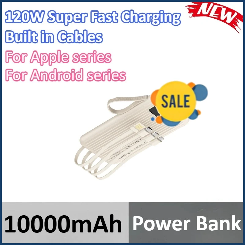 

10000mAh Built in Cables Power Bank For iPhone For Xiaomi For Huawei For Samsung Light and Thin 120W Super Fast Charging