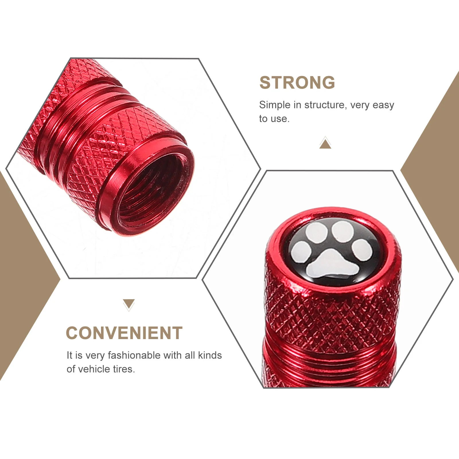 Tire Valve Stem Caps for Truck Auto Paw Print Red Stainless Steel Car Accessories