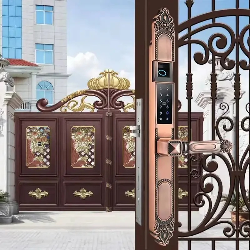 

outdoor decorative gold plated digital sliding door front ttlock gate high biometric keyless smart fingerprint lock waterproof