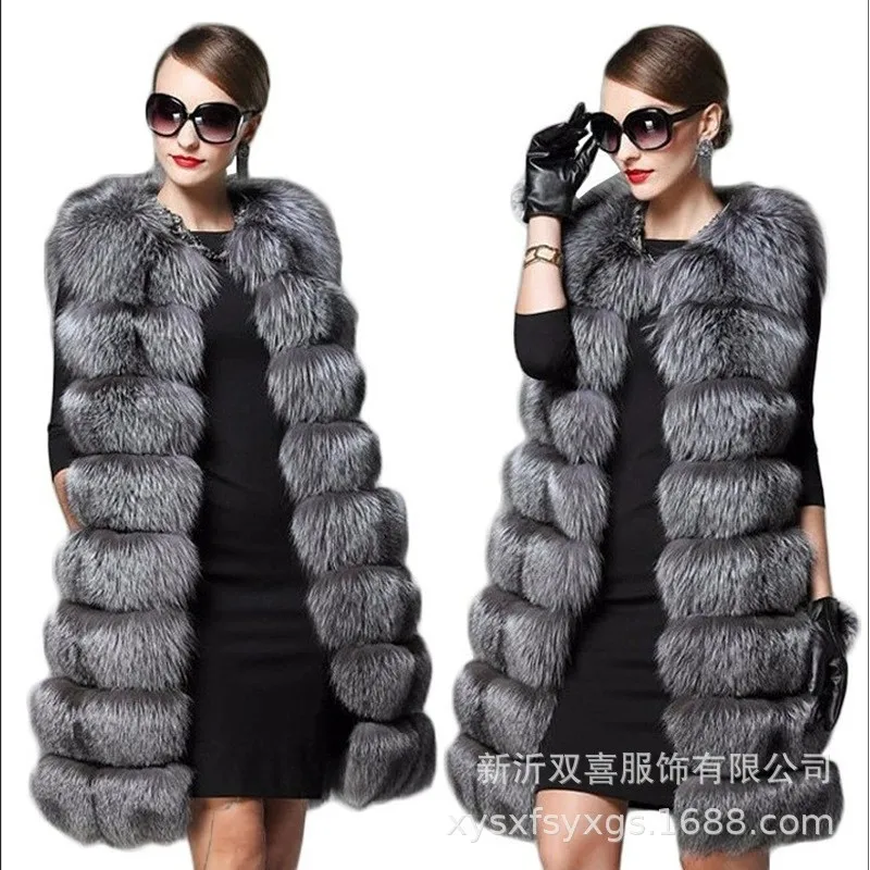 Sleeveless Jacket for Women, Fox Fur Vest, Short, Artificial, Oversized, Warm, Female Coat, Winter