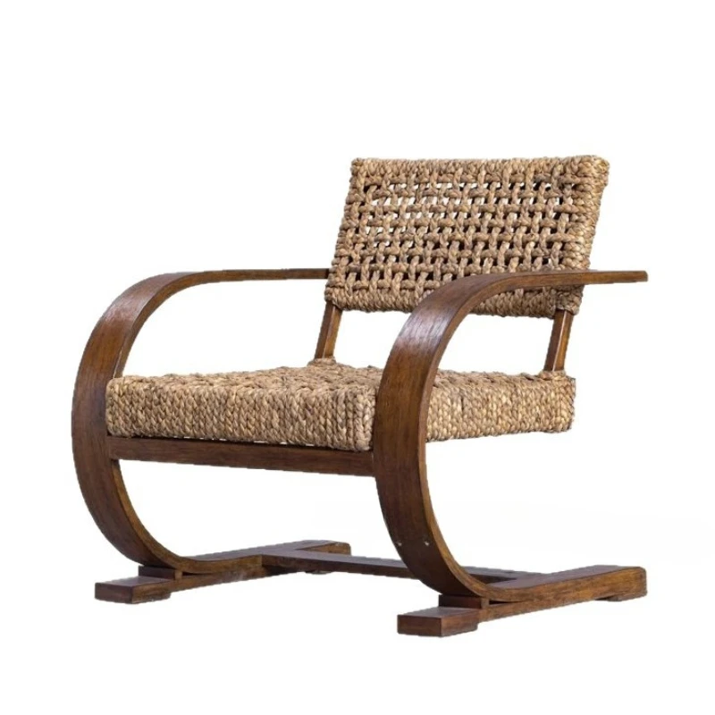 

Retro solid wood armchair single sofa chair living room balcony home