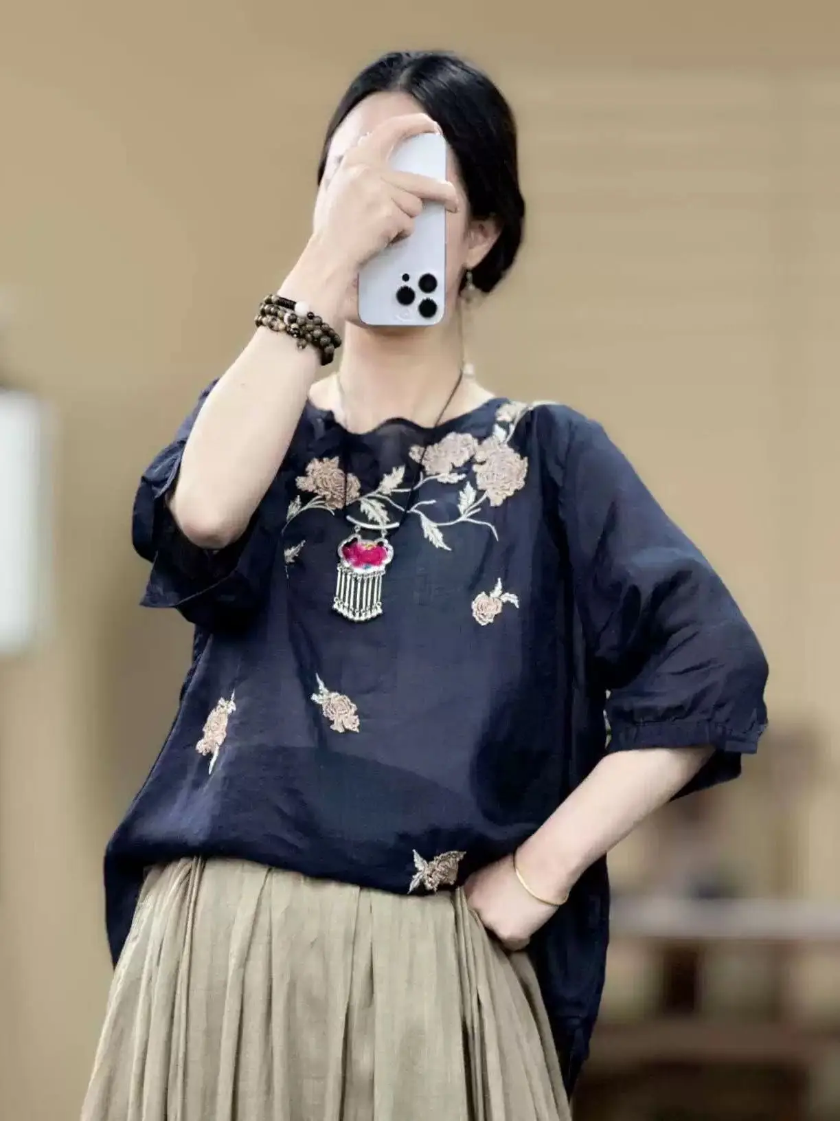 

Ретро-топ из хлопка и льна с вышивкой, свободный крой, для женщин, лето 2025, новинка, повседневный стиль, для работы и отдыха