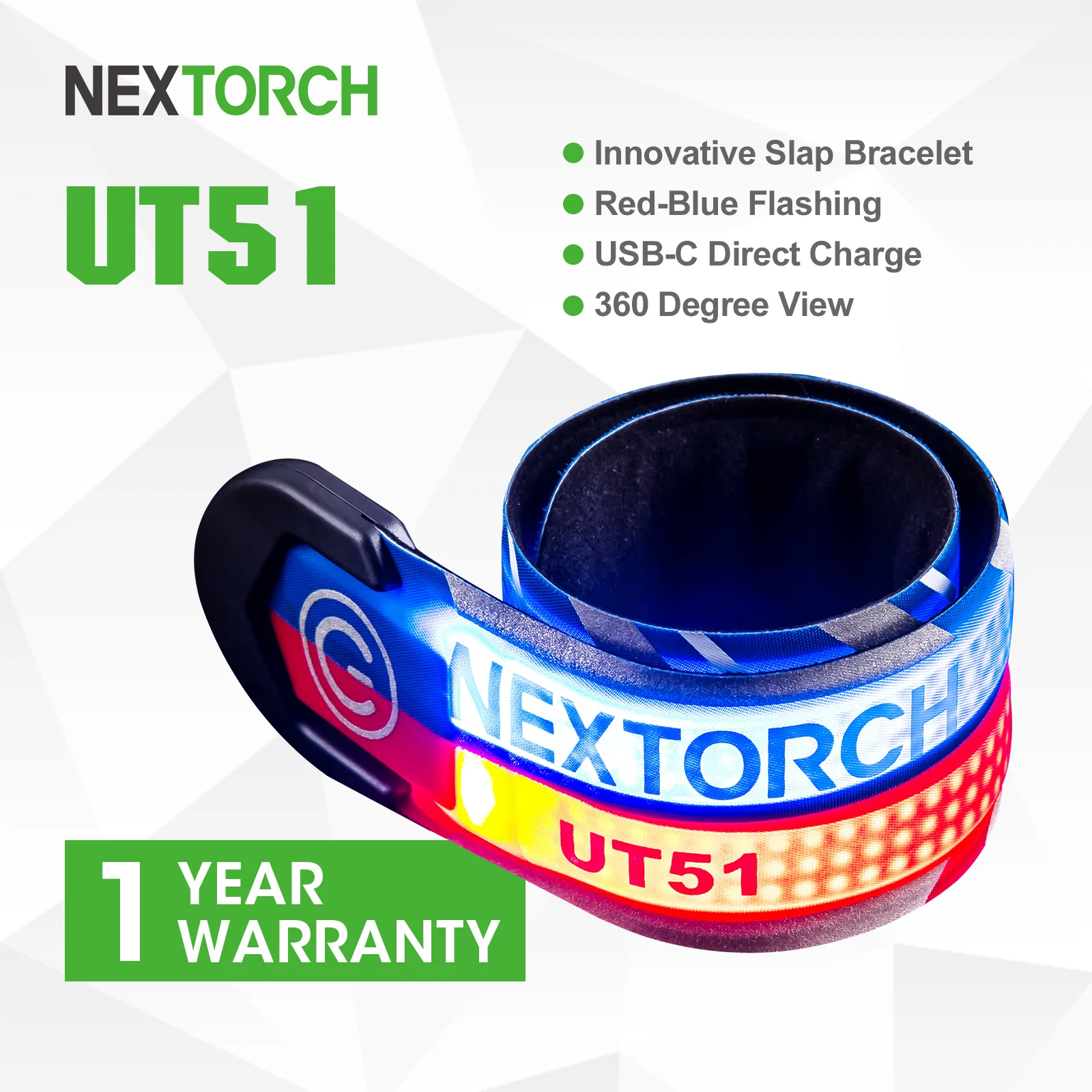 NEXTORCH UT51 Sports light emitting bracelet LED police wrist ring red and blue flash 360 degree light night running cycling