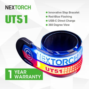NEXTORCH UT51 Pulsera emisora de luz deportiva Anillo de muñeca de policía LED flash rojo y azul Luz de 360 grados Ciclismo para correr de noche