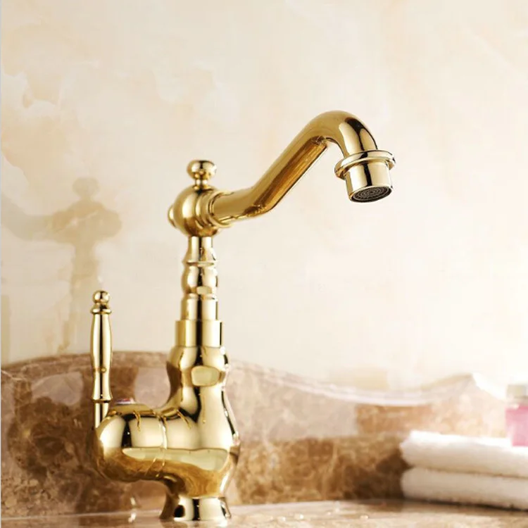 Brass titanium plated gold-plated washbasin hot and cold faucet