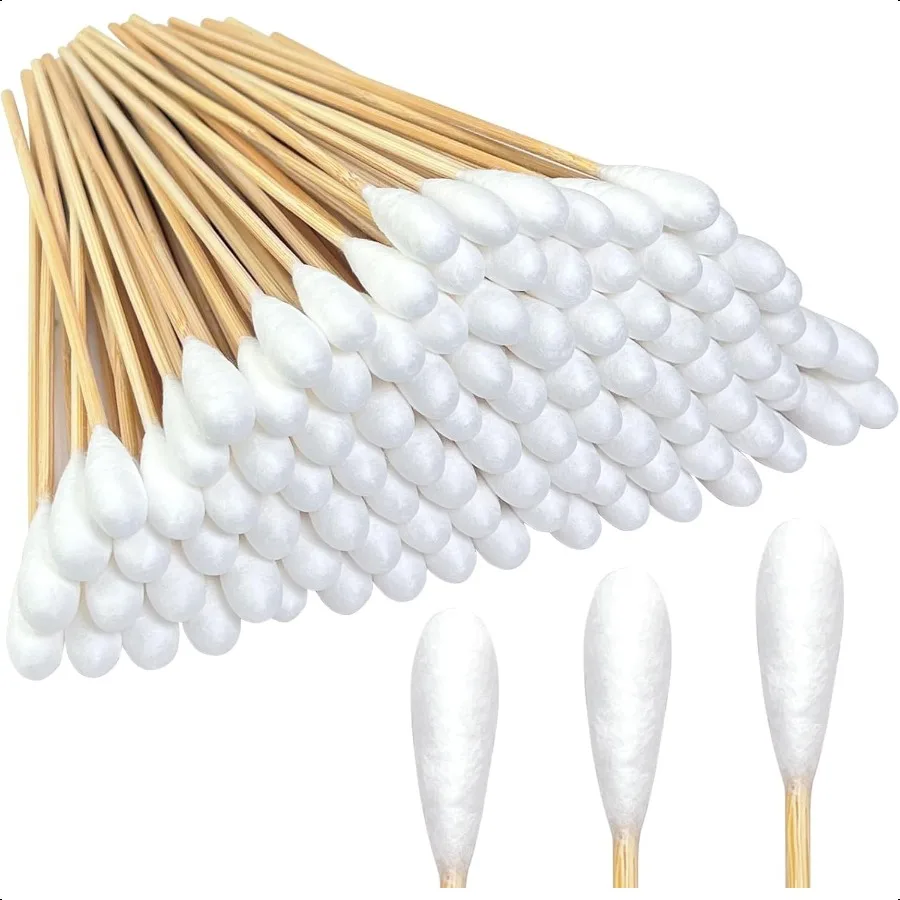 100개 대형 면봉 (반려동물 관리용) 6인치 길이 대나무 손잡이 전문가용 강아지 귀 청소 면봉 흡수력 좋은 대형 면봉