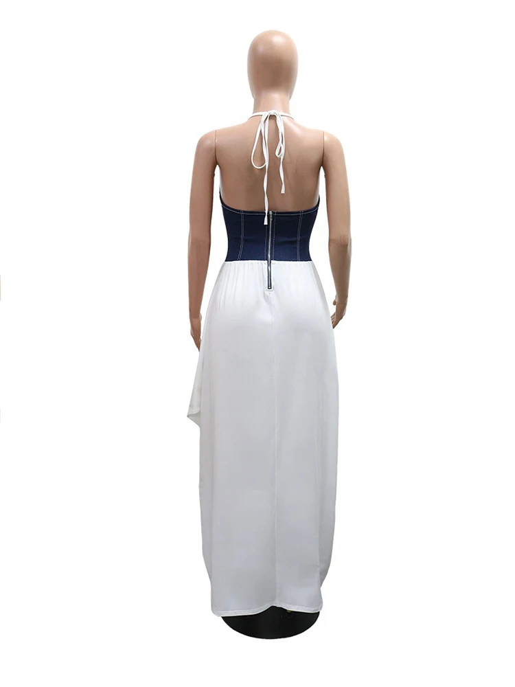 الرسن الرقبة فستان سهرة المرأة عالية الخصر شق فستان طويل أنيق مثير الخامس الرقبة عارية الذراعين فساتين الصيف بالجملة دروبشيبينغ