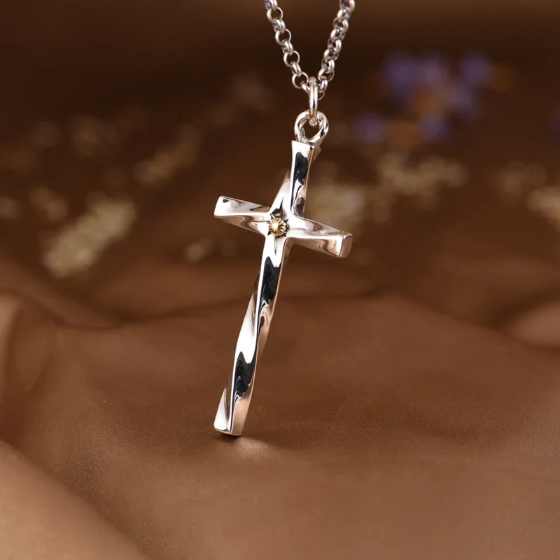 BOCAI New S925 Silver Mobius Gold Aurora Cross Men Pendant Personalized Punk Rock Jewelry Accessories Fashion Birthday Gift