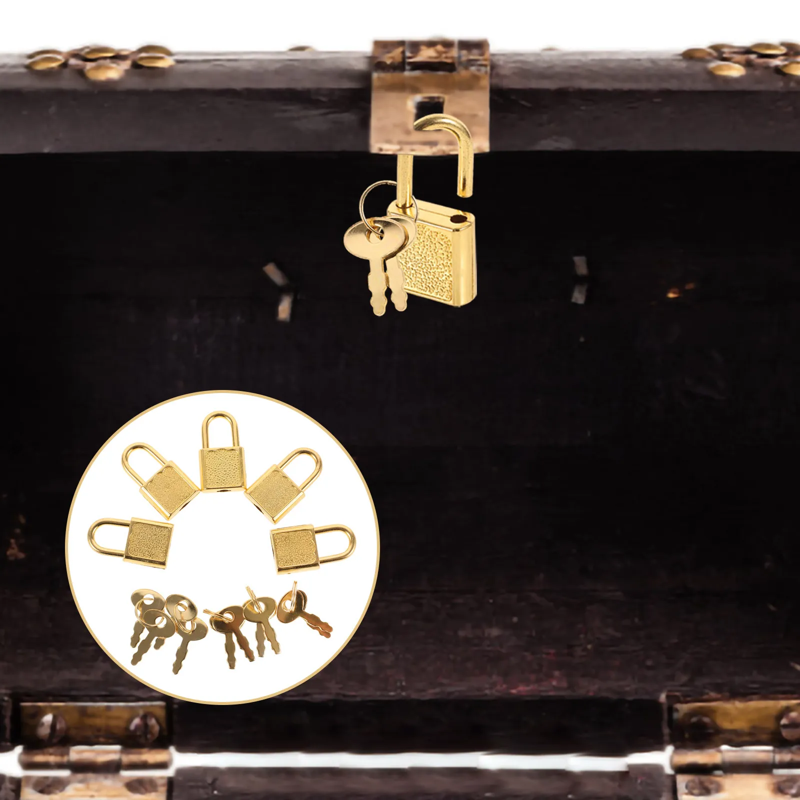 5Sets Padlock Locks and Keys Set Small Treasure Chest Latch Kit for Jewelry Box Cabinet Wooden Box Vintage Pirate