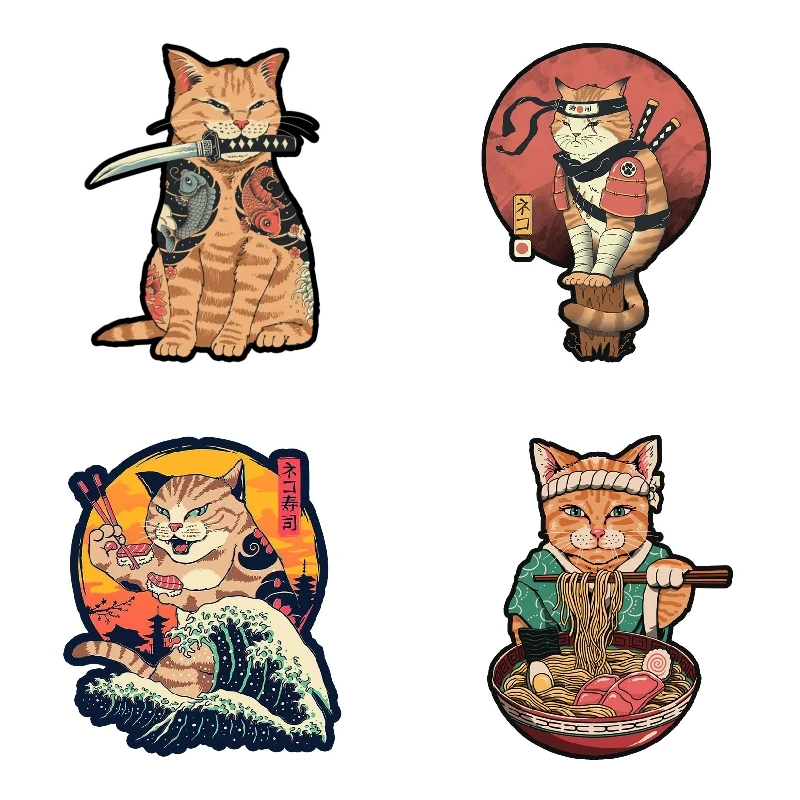 Creative for Neko Japan Samurai Cat Car Stickers Fashionable Simple PVC Vinyl Decals Creative Windows Caravan Car Decoration