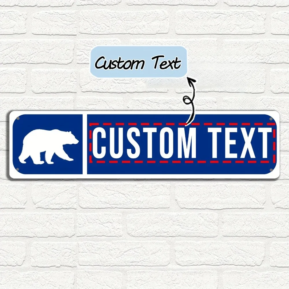 [CIFbuy][2D Flat] Custom Blue Bear Pattern Aluminum Sign, Personalized Text Indoor Outdoor Wall Decor (Only For Decoration)