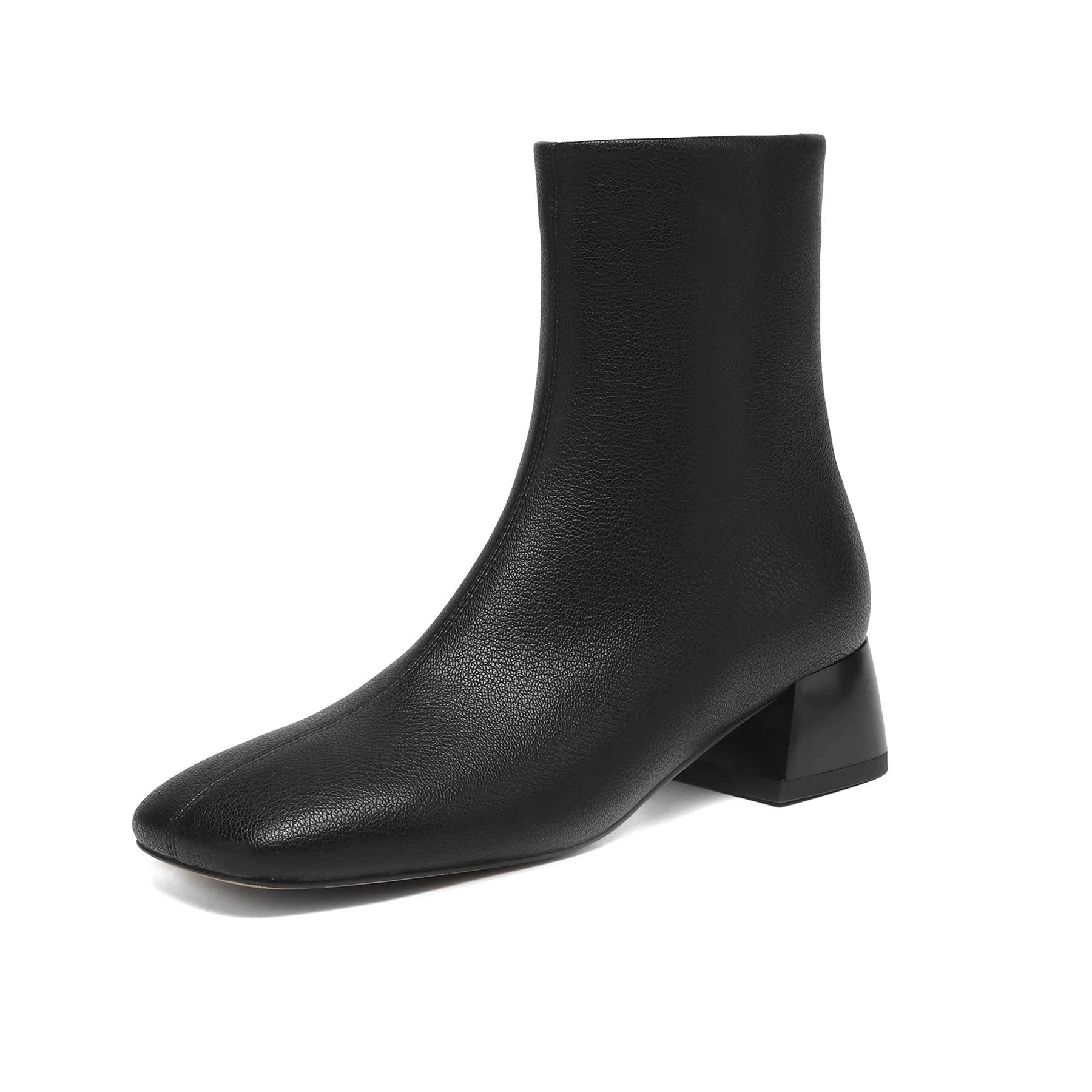 Plus Size 31-48 Cow Skin Square Toe Med Heels Modern Boots Warm Winter Shoes Dating Fashion Comfort Concise Brand Ankle Boots