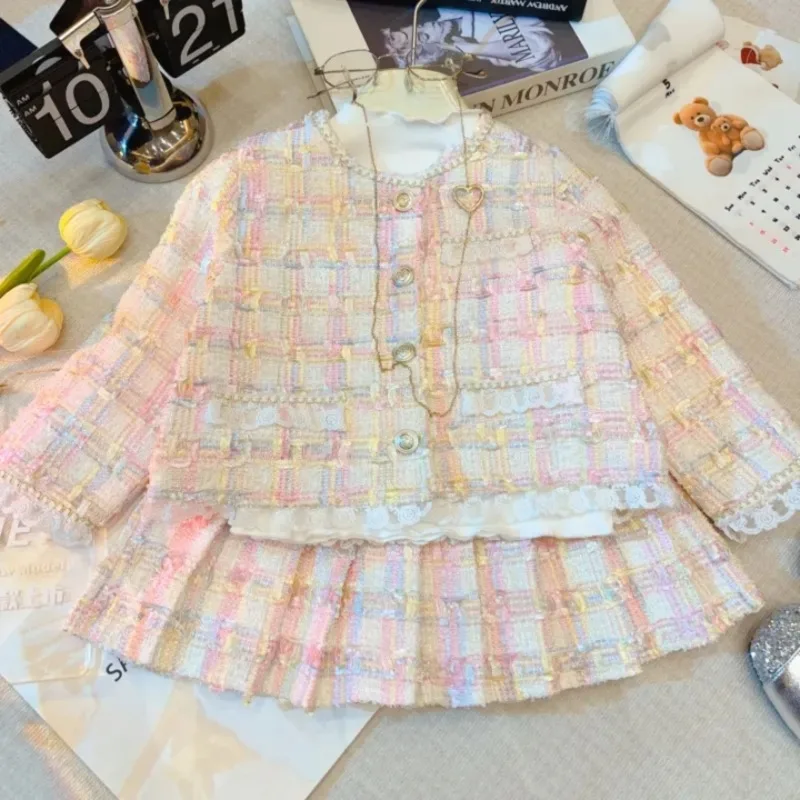 

New Girls' Socialite Outfit Spring and Autumn Fashionable Children's Princess Style Jacket and Skirt Two-Piece Set