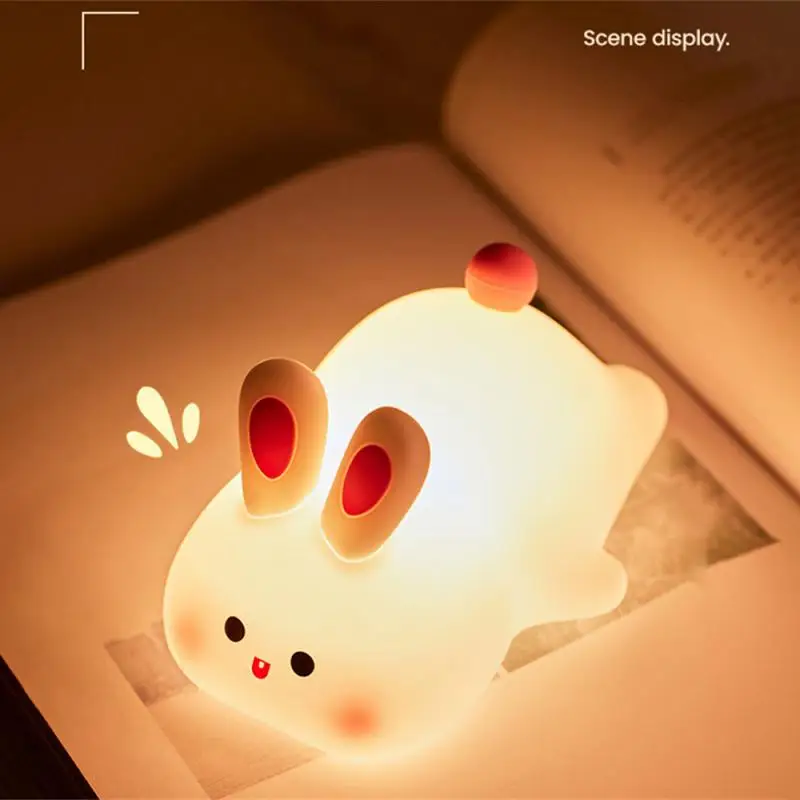 Pat Light Long Lasting Battery Life Skin-friendly Material Soft Light Timing Function Cute Rabbit Shape Smooth Night Light