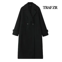 TRAF ZR Woolen Coat Long Winter Coat for Women Elegant and Pretty Women's Coats New in Outerwears Autumn Adjustable Waist Coats