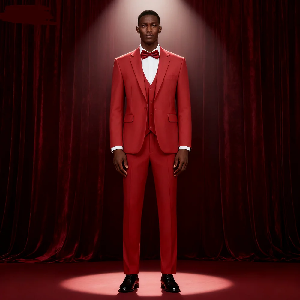 

Solid Color 3-Piece Men's Terno Formal Suit Slim Fit Smoking Set with Jacket Pants And Tie