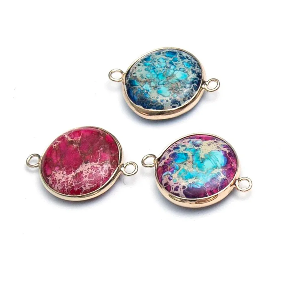 1 قطعة 21x30 مللي متر ثقب مزدوج موصل قلادة الحجر الطبيعي الذهبي الجولة الحجر الإمبراطوري ل قلادة سوار أقراط اكسسوارات #2