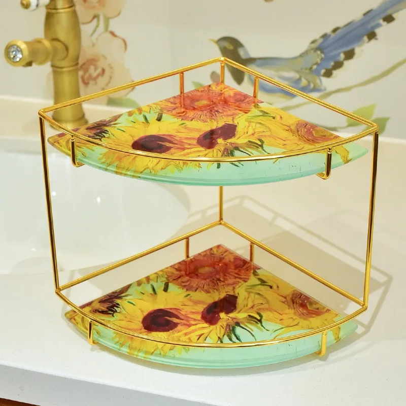 Sunflower shelf Toilet Kitchen Bathroom Wash top Double storage rack Crystal porcelain painting Cosmetics shelf