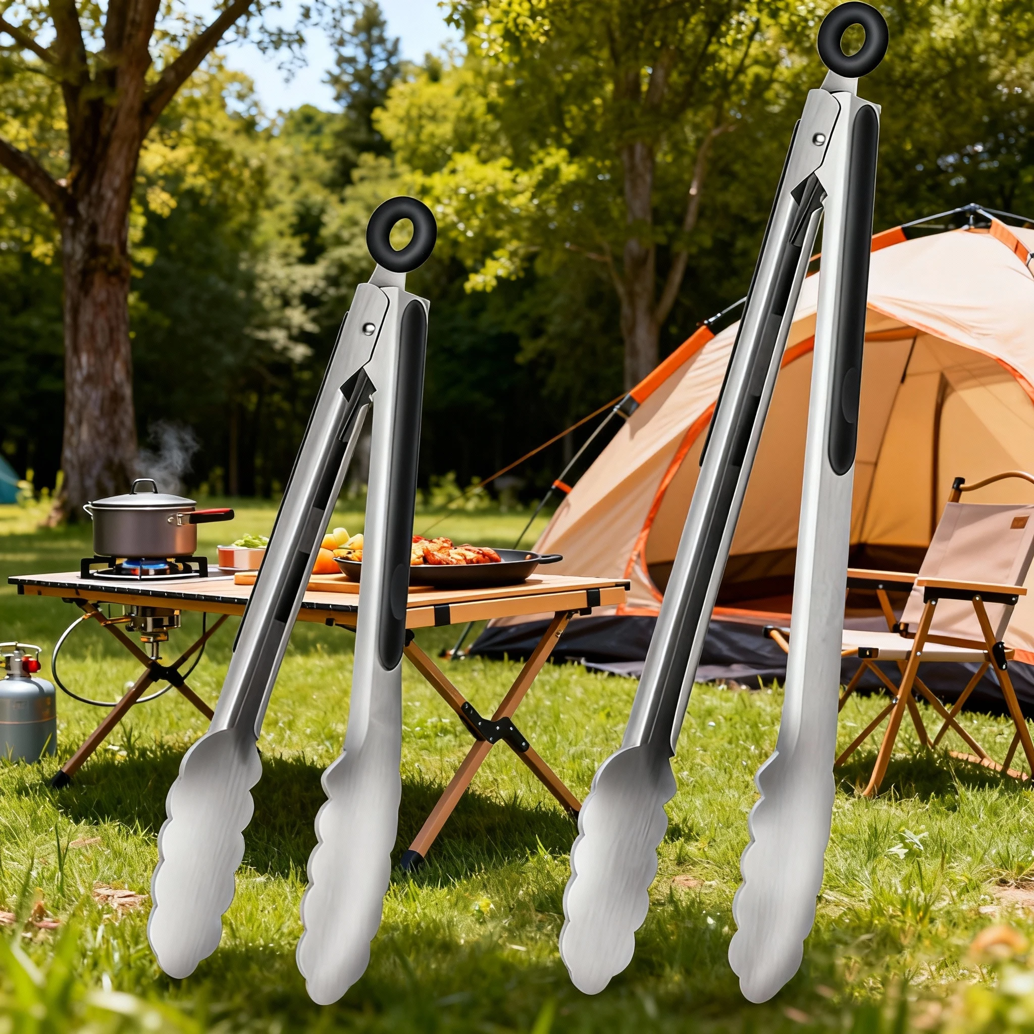 

Инструменты для уличной посуды, профессиональный набор из 2 кухонных щипцов из нержавеющей стали, щипцы для приготовления пищи 9-12 дюймов, щипцы для барбекю