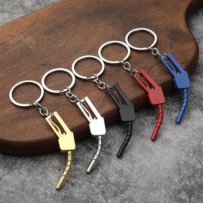 Creativer Car Metal Oil Gun Keychain Women Men Creative Nozzle Digital Fuel Oil Gasoline Gun Refueling Nozzle Gift Key Holder