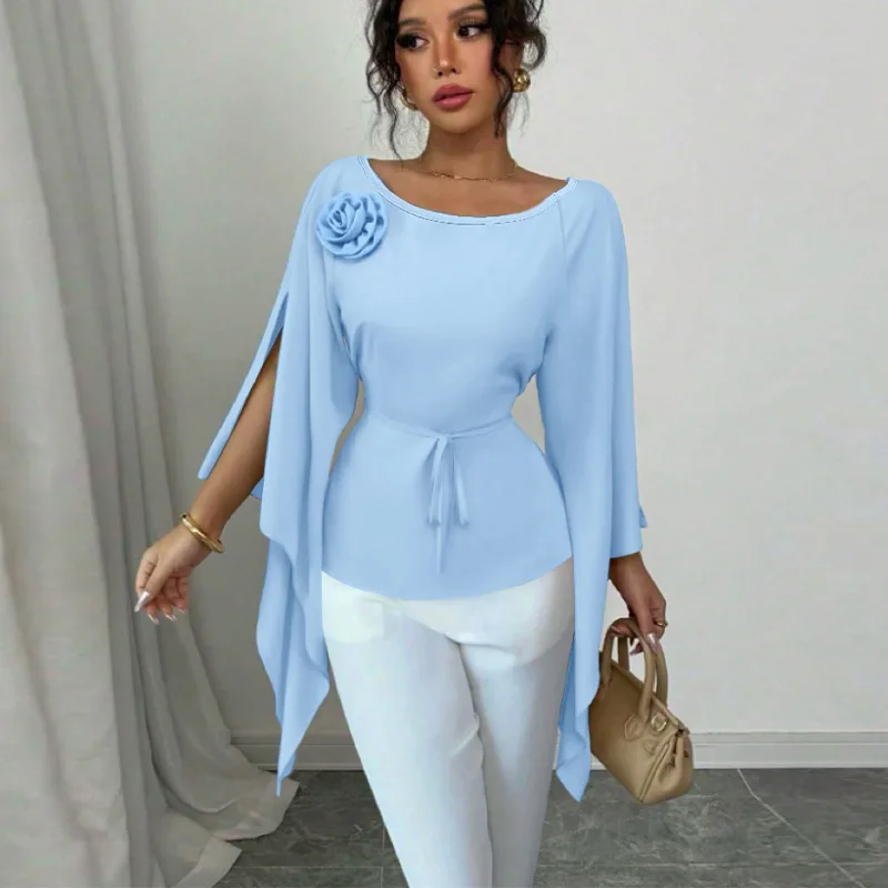 2026 Autumn Elegant Style Slit Long Sleeve Shirt Women's Waist-cinching Pullover Blouse Summer Dresses 2026 Sexy Femme Elegant
