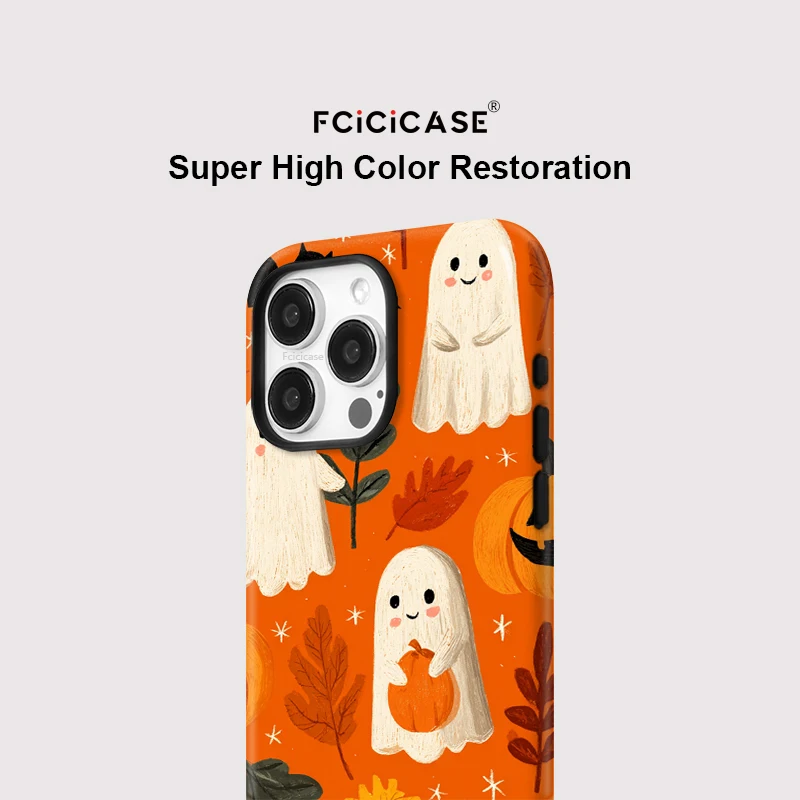 FCICICASE 할로윈 호박 폰 케이스 (아이폰 16, 15, 14 플러스, 13, 12, 11 프로 맥스용) 마그네틱 맥세이프 무선 충전 하드 커버