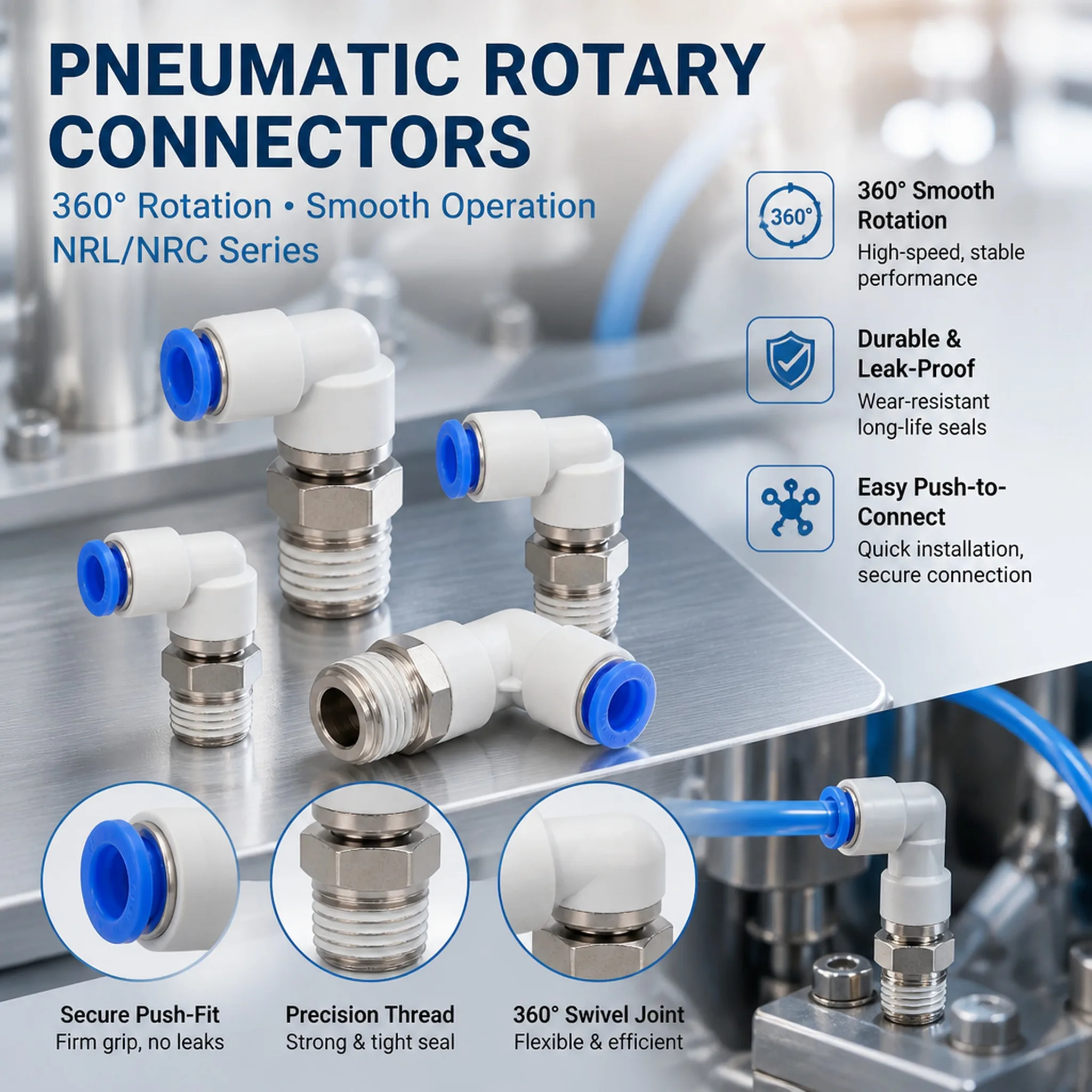 Pneumatic Rotary Connector 360 Degree Swivel Fitting M5 1/4 1/2 Male Thread to 6mm 8mm 10mm Hose Joint Revolute Deublin Valve