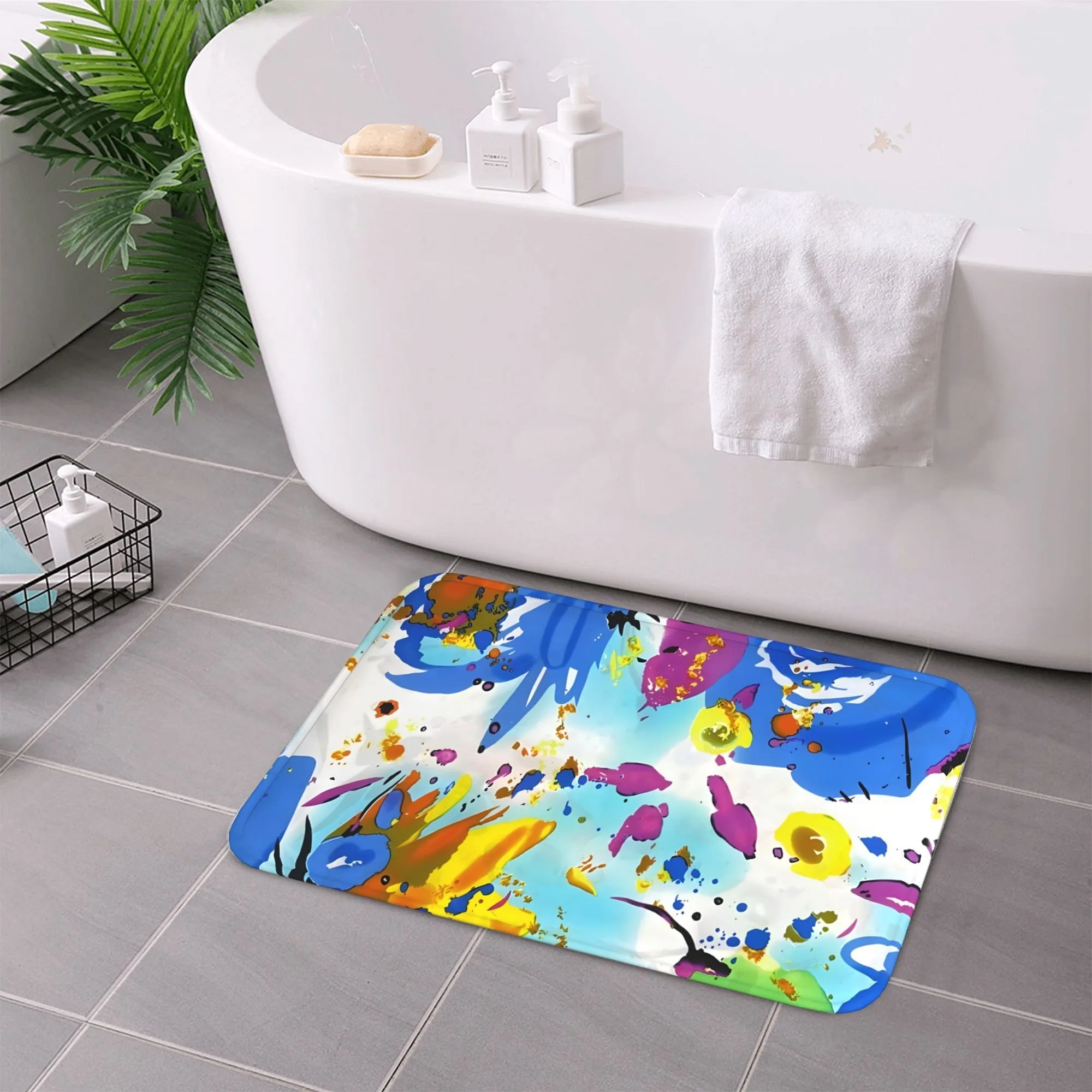 1 Abstract expressionist Kitchen Rug Non-Slip Door Mat Pop design Bathroom Rug Bath Mat Carpet for Home Sink Laundry Decoreeree