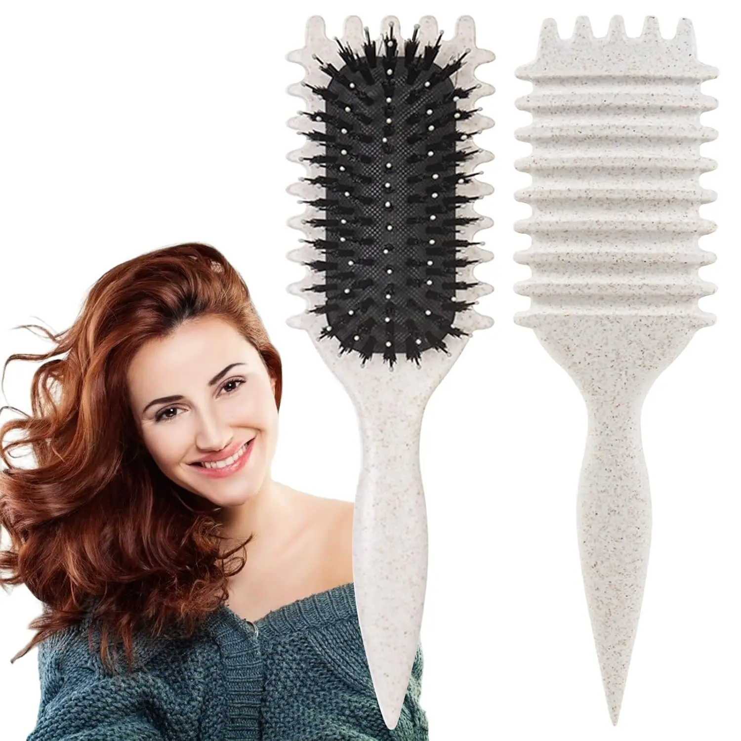 Curl Defining Hair Brush for Curly Hair, Reduces Pulling, Beige